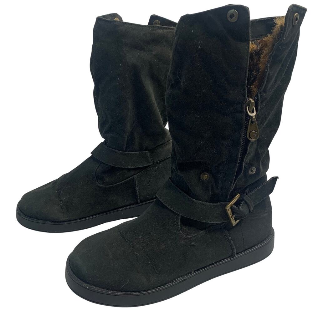 Guess Womens Sz 5.5 Mid Calf Biker Casual Faux Cheetah Fur Lines Boots Zip Up
